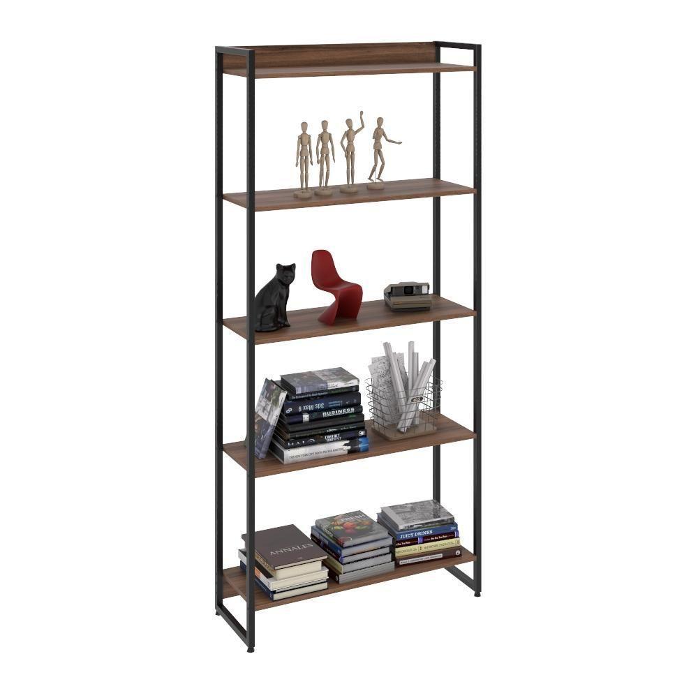 Estante Multiuso Para Escritório Industrial 05 Prateleiras Areta 186x80cm C01 Nogal - Lyam Decor - 1