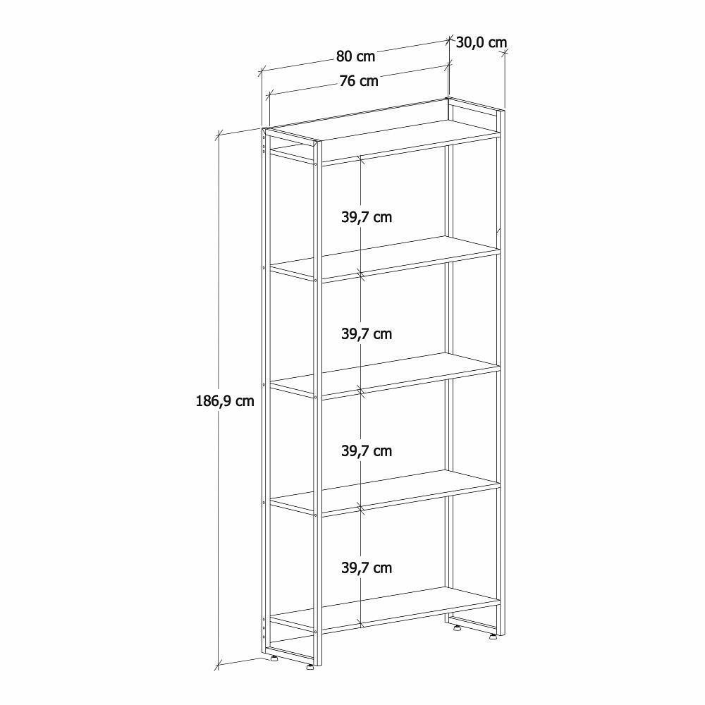 Estante Multiuso Para Escritório Industrial 05 Prateleiras Areta 186x80cm C01 Nogal - Lyam Decor - 5