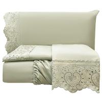 Jogo Cama Lençol Detail King Bordado Guipir Bordado Inglês Percal 300 Fios 4 Peças - Bege - 1