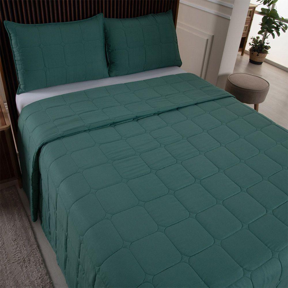 Kit Cobre Leito Colcha Lunar Casal 3 Peças 400 Fios Matelado Dupla Face - Verde - 100% Poliéster - 3