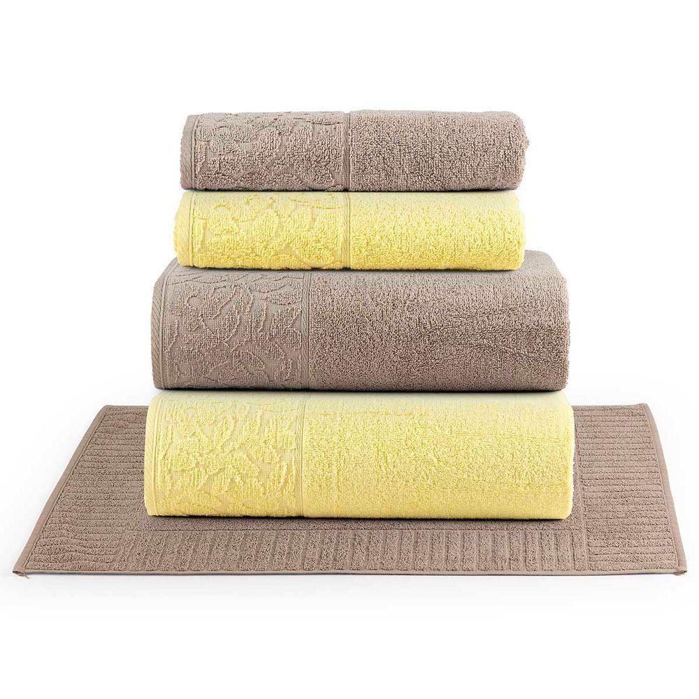 Jogo De Banho Blume Toalhas Macias 100% Algodão Fio Penteado 5 Peças Amarelo E Bege - 1