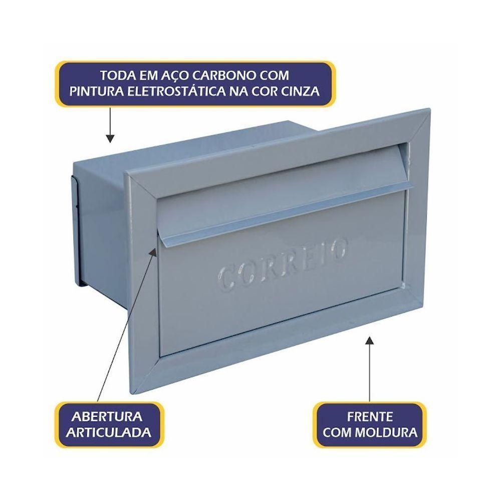 Caixa De Correio Cartas Para Muro Detras Cinza 15x23x30cm - 4