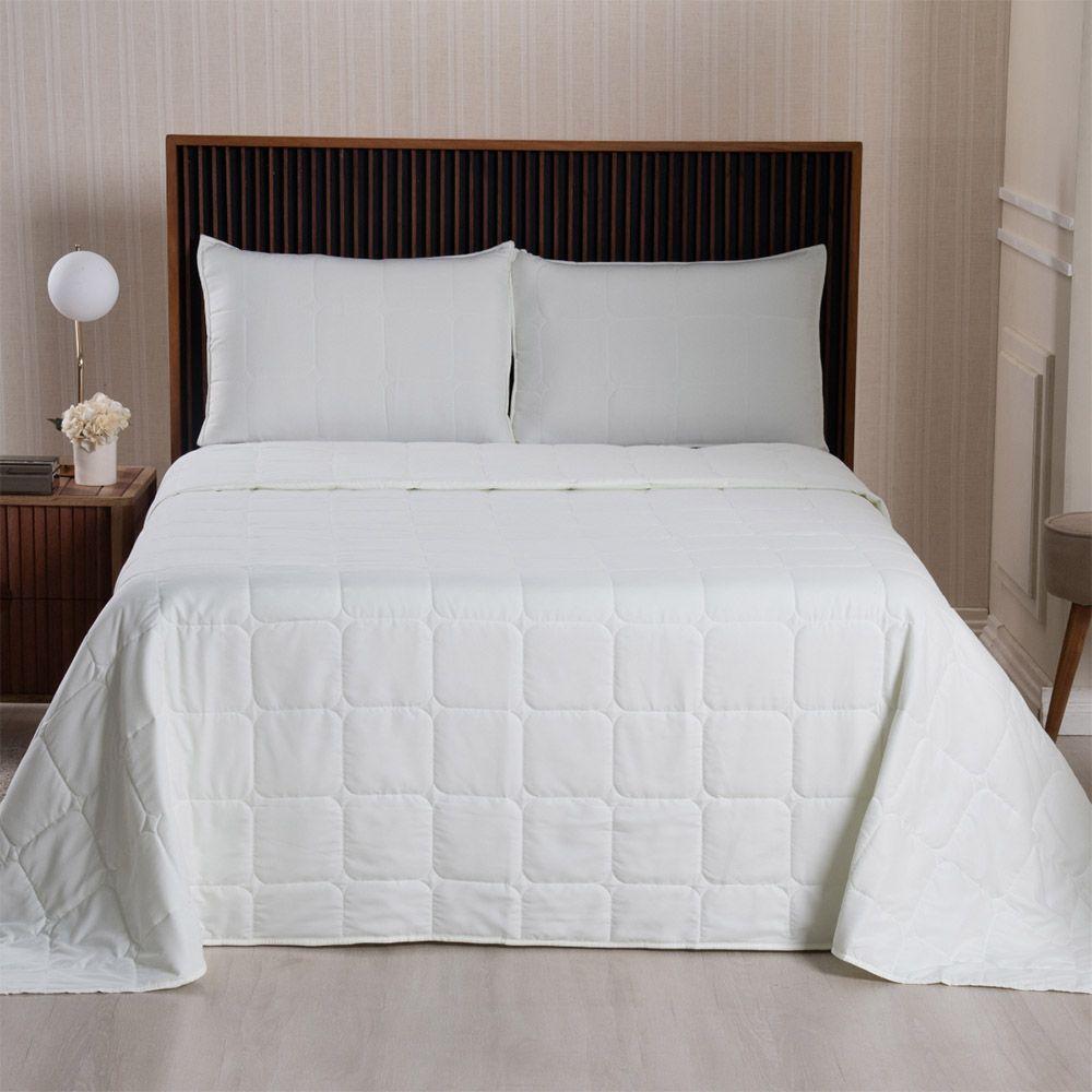 Kit Cobre Leito Colcha Lunar Casal 3 Peças 400 Fios Matelado Dupla Face - Palha - 100% Poliéster - 2