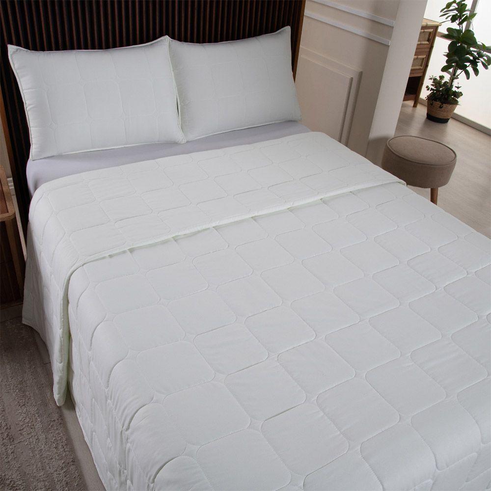 Kit Cobre Leito Colcha Lunar Casal 3 Peças 400 Fios Matelado Dupla Face - Palha - 100% Poliéster - 3