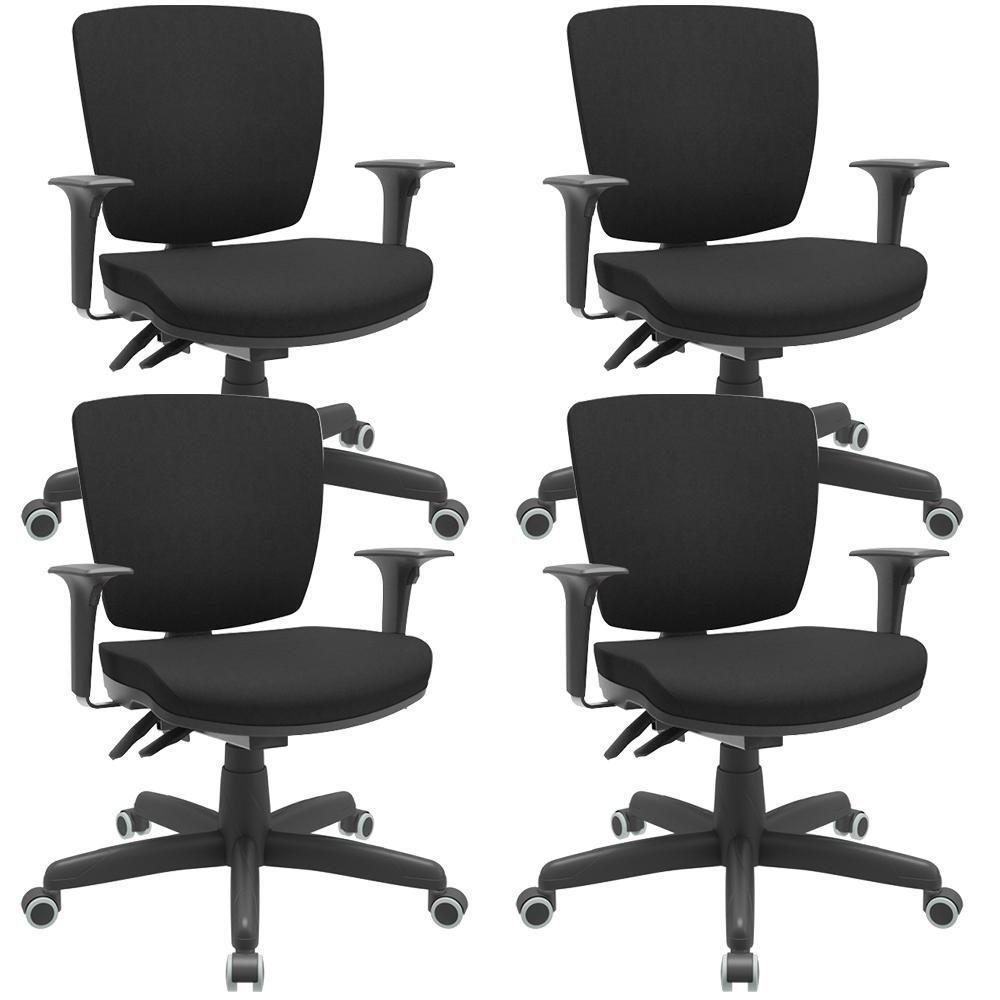Kit 04 Cadeiras Escritório Executiva Office Giratória Preto Baixa Flexi P03 Poliéster Preto - Lyam - 1