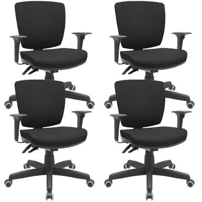 Kit 04 Cadeiras Escritório Executiva Office Giratória Preto Baixa Flexi P03 Poliéster Preto - Lyam