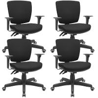 Kit 04 Cadeiras Escritório Executiva Office Giratória Preto Baixa Flexi P03 Poliéster Preto - Lyam - 1