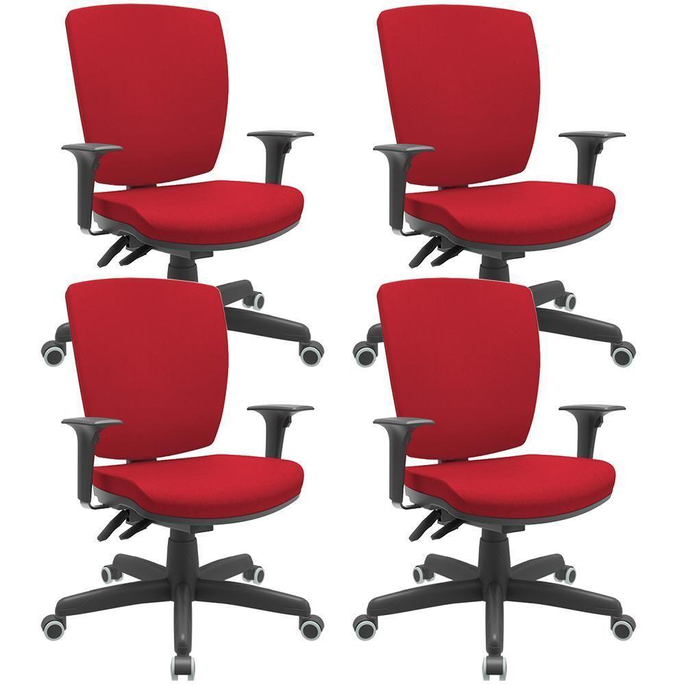Kit 04 Cadeiras Escritório Diretor Office Giratória Preto Alta Flexi P03 Poliéster Vermelho - Lyam - 1