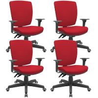 Kit 04 Cadeiras Escritório Diretor Office Giratória Preto Alta Flexi P03 Poliéster Vermelho - Lyam - 1