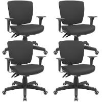 Kit 04 Cadeiras De Escritório Executiva Office Giratória Preto Baixa Flexi P03 Vinil Preto - Lyam - 1