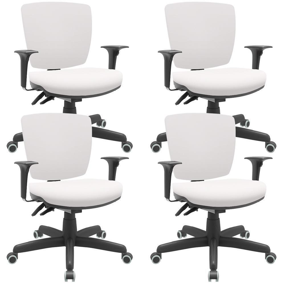 Kit 04 Cadeiras De Escritório Executiva Office Giratória Preto Baixa Flexi P03 Vinil Branco - Lyam - 1