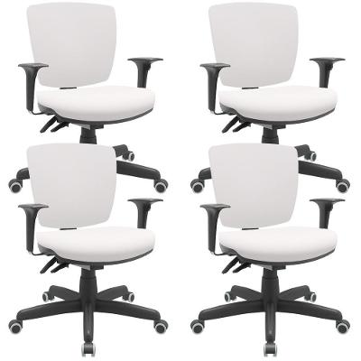 Kit 04 Cadeiras De Escritório Executiva Office Giratória Preto Baixa Flexi P03 Vinil Branco - Lyam