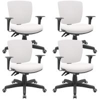 Kit 04 Cadeiras De Escritório Executiva Office Giratória Preto Baixa Flexi P03 Vinil Branco - Lyam - 1
