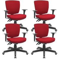 Kit 04 Cadeiras De Escritório Executiva Giratória Preto Baixa Flexi P03 Poliéster Vermelho - Lyam - 1