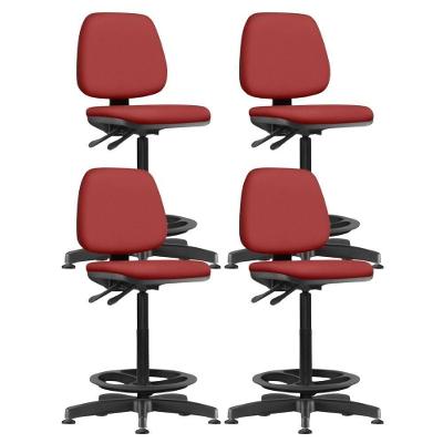 Kit 04 Cadeiras Caixa Alta Giratória Estofada Work F02 Sintético Vermelho - Lyam Decor