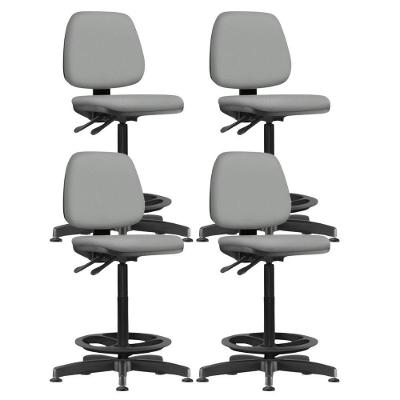 Kit 04 Cadeiras Caixa Alta Giratória Estofada Work F02 Sintético Cinza - Lyam Decor