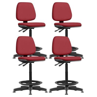 Kit 04 Cadeiras Caixa Alta Giratória Estofada Work F02 Crepe Vermelho - Lyam Decor