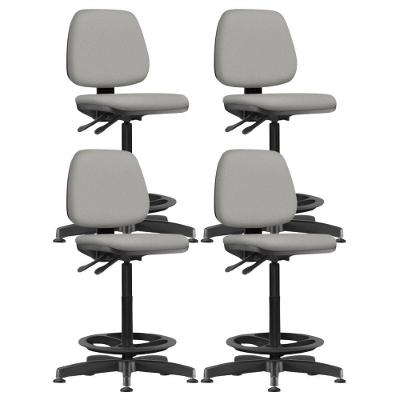 Kit 04 Cadeiras Caixa Alta Giratória Estofada Work F02 Crepe Cinza - Lyam Decor