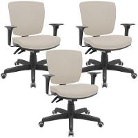 Kit 03 Cadeiras De Escritório Executiva Office Giratória Preto Baixa Flexi P03 Vinil Bege - Lyam - 1