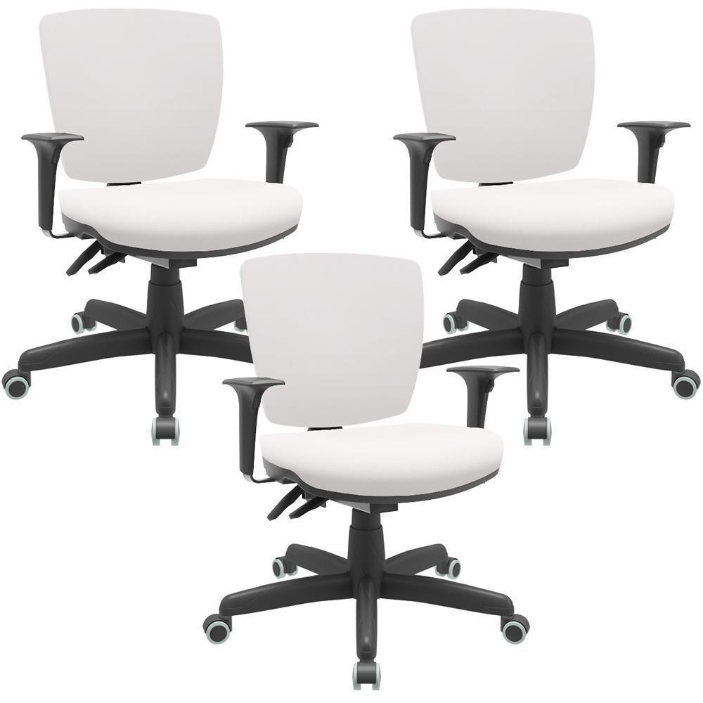 Kit 03 Cadeiras De Escritório Executiva Office Giratória Preto Baixa Flexi P03 Vinil Branco - Lyam - 1