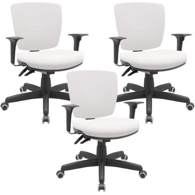 Kit 03 Cadeiras De Escritório Executiva Office Giratória Preto Baixa Flexi P03 Vinil Branco - Lyam
