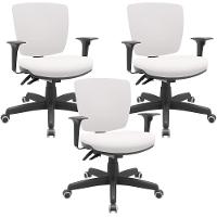 Kit 03 Cadeiras De Escritório Executiva Office Giratória Preto Baixa Flexi P03 Vinil Branco - Lyam - 1