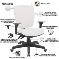 Kit 03 Cadeiras De Escritório Executiva Office Giratória Preto Baixa Flexi P03 Vinil Branco - Lyam