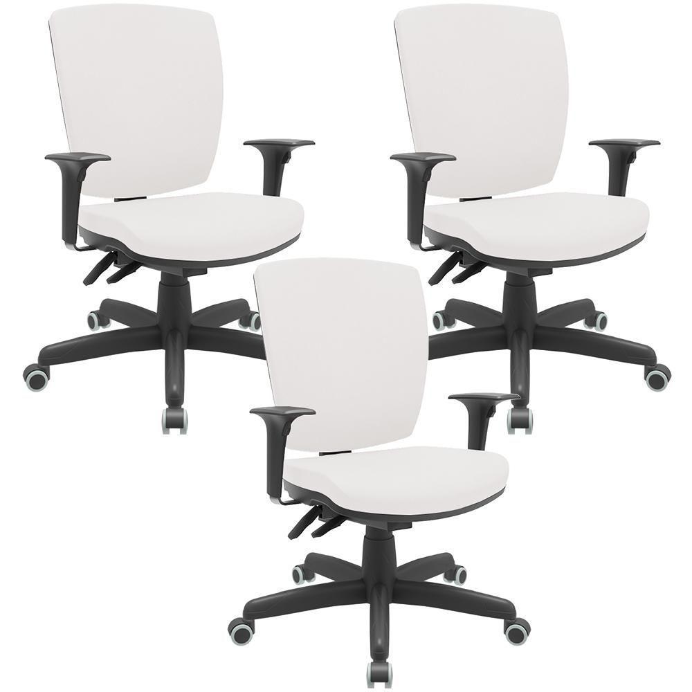 Kit 03 Cadeiras De Escritório Diretor Office Giratória Preto Alta Flexi P03 Vinil Branco - Lyam - 1