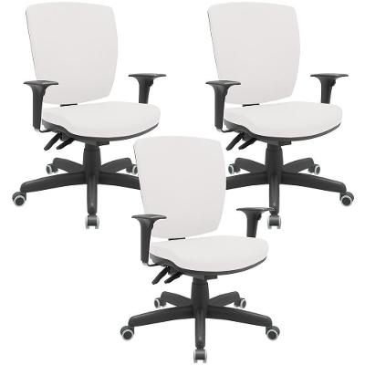Kit 03 Cadeiras De Escritório Diretor Office Giratória Preto Alta Flexi P03 Vinil Branco - Lyam