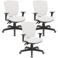 Kit 03 Cadeiras De Escritório Diretor Office Giratória Preto Alta Flexi P03 Vinil Branco - Lyam - 1