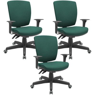 Kit 03 Cadeiras De Escritório Diretor Office Giratória Preto Alta Flexi P03 Poliéster Verde - Lyam