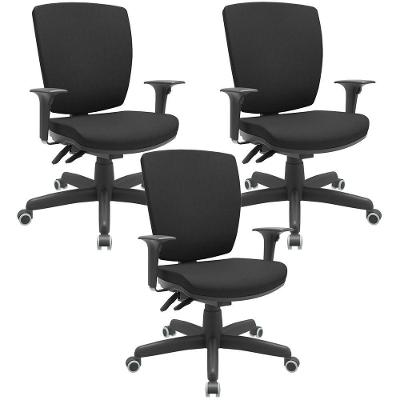 Kit 03 Cadeiras De Escritório Diretor Office Giratória Preto Alta Flexi P03 Poliéster Preto - Lyam