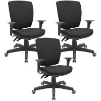 Kit 03 Cadeiras De Escritório Diretor Office Giratória Preto Alta Flexi P03 Poliéster Preto - Lyam - 1