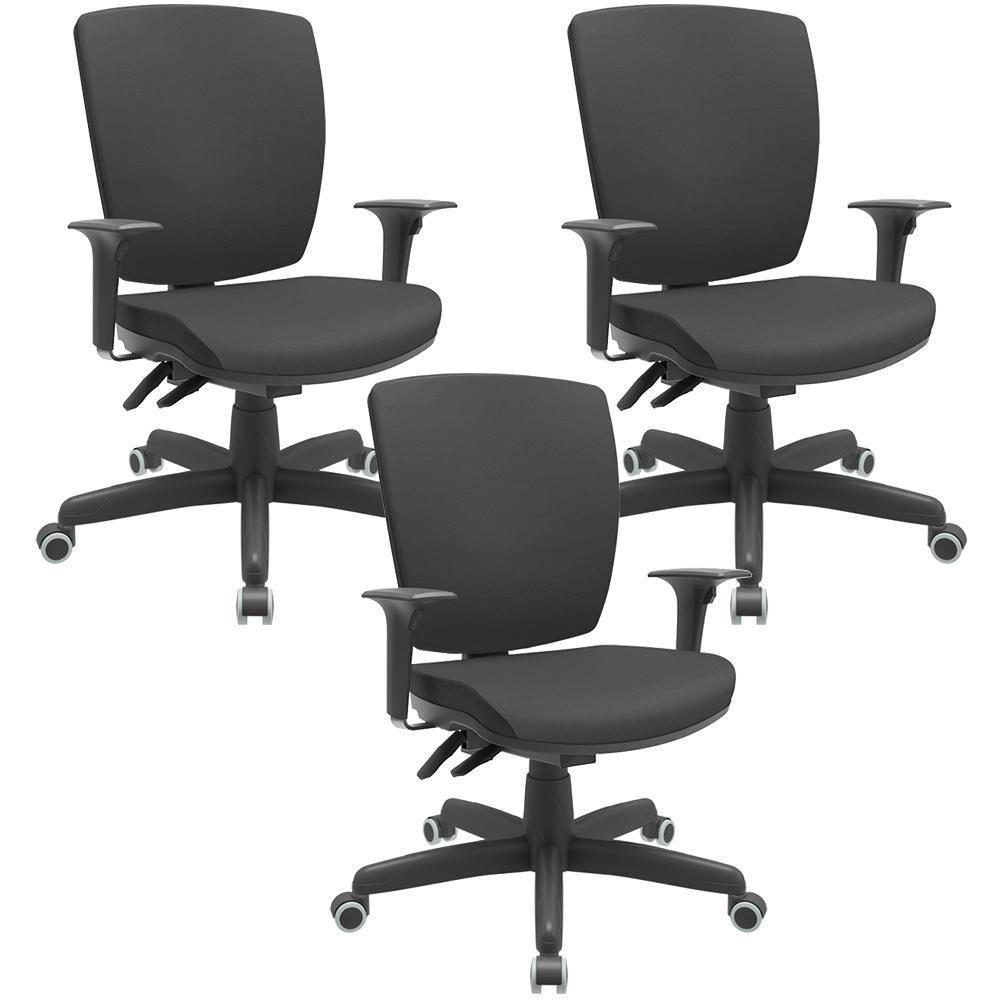 Kit 03 Cadeiras De Escritório Diretor Office Base Giratória Preto Alta Flexi P03 Vinil Preto - Lyam - 1