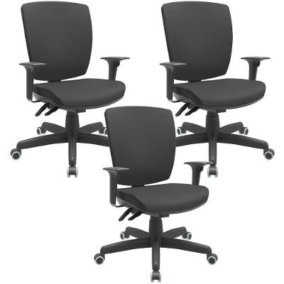 Kit 03 Cadeiras De Escritório Diretor Office Base Giratória Preto Alta Flexi P03 Vinil Preto - Lyam