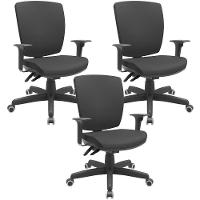 Kit 03 Cadeiras De Escritório Diretor Office Base Giratória Preto Alta Flexi P03 Vinil Preto - Lyam - 1