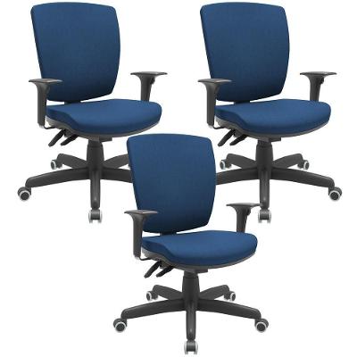 Kit 03 Cadeiras De Escritório Diretor Office Giratória Preto Alta Flexi P03 Poliéster Azul - Lyam