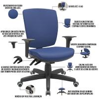 Kit 03 Cadeiras De Escritório Diretor Office Base Giratória Preto Alta Flexi P03 Vinil Azul - Lyam