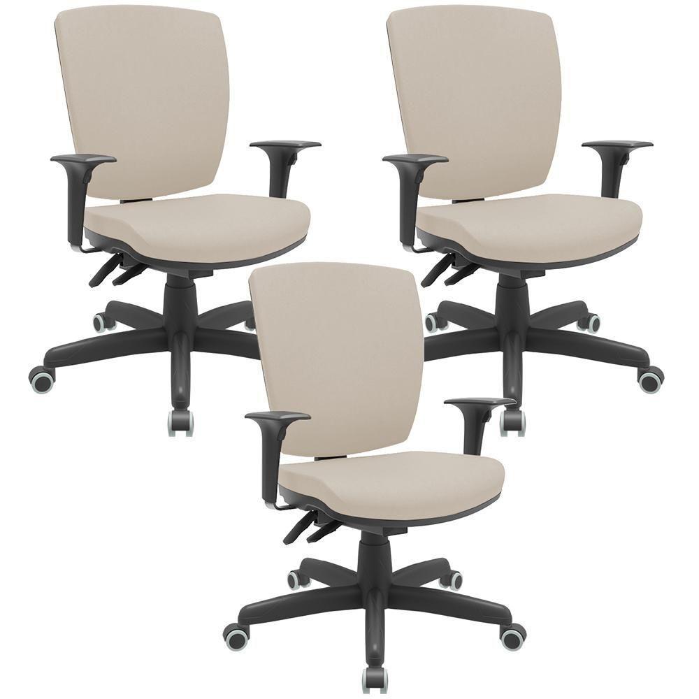 Kit 03 Cadeiras De Escritório Diretor Office Base Giratória Preto Alta Flexi P03 Suede Bege - Lyam - 1