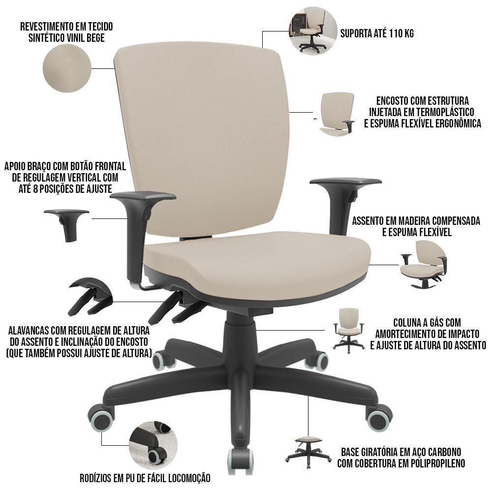 Kit 03 Cadeiras De Escritório Diretor Office Base Giratória Preto Alta Flexi P03 Suede Bege - Lyam - 4