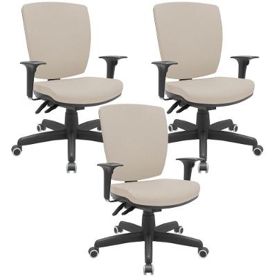 Kit 03 Cadeiras De Escritório Diretor Office Base Giratória Preto Alta Flexi P03 Suede Bege - Lyam