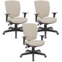 Kit 03 Cadeiras De Escritório Diretor Office Base Giratória Preto Alta Flexi P03 Suede Bege - Lyam - 1