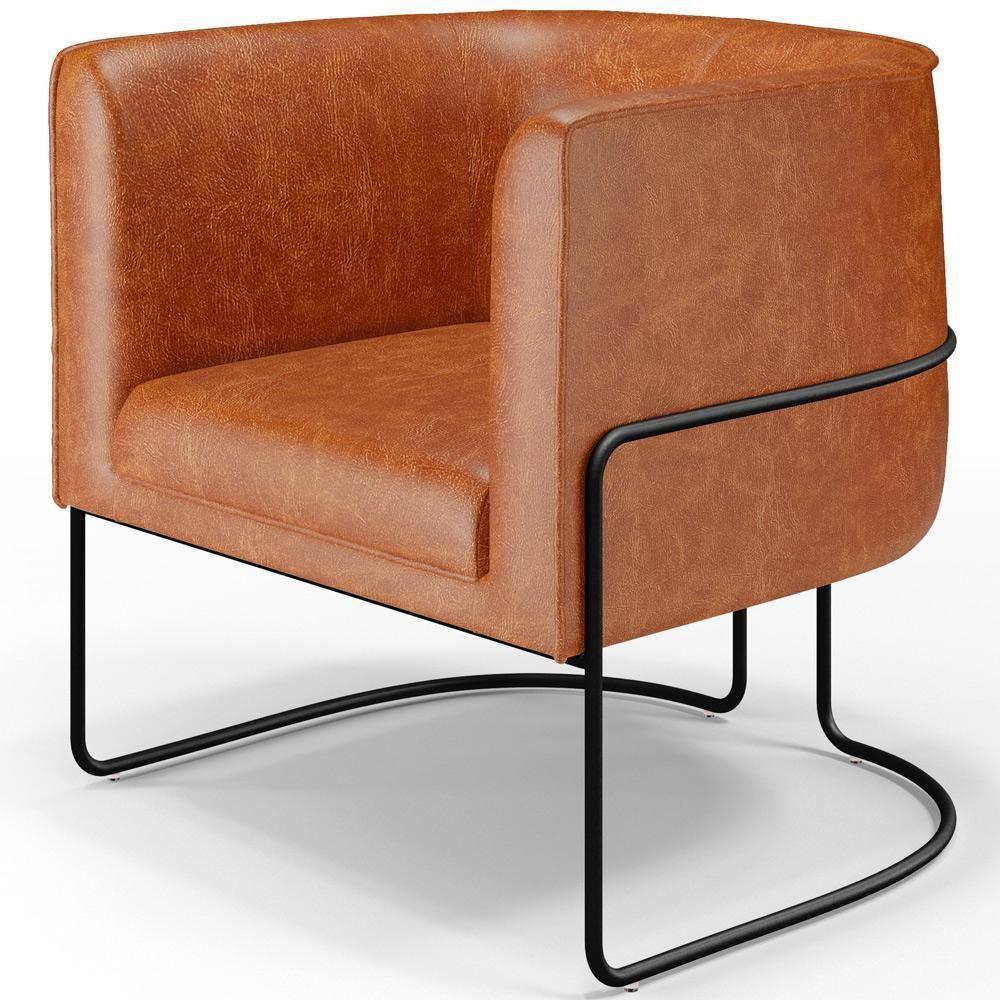 Kit 02 Poltronas Para Sala De Estar Fixa Base Aço Preto Betina D02 Couríssimo Camel - Lyam - 3