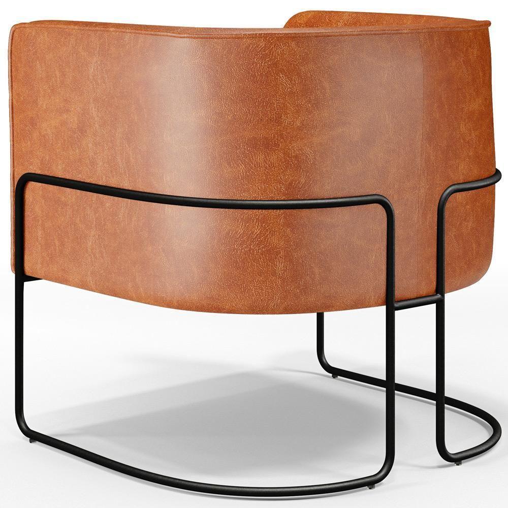 Kit 02 Poltronas Para Sala De Estar Fixa Base Aço Preto Betina D02 Couríssimo Camel - Lyam - 9