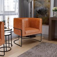 Kit 02 Poltronas Para Sala De Estar Fixa Base Aço Preto Betina D02 Couríssimo Camel - Lyam - 2