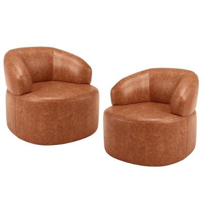 Kit 2 Poltronas Giratórias Helena L02 Sala De Estar Corino Caramelo Lyam Decor