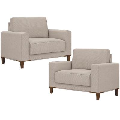 Kit 02 Poltronas Decorativas Sala De Estar Living Pés Madeira Viso M03 Linho Cru - Lyam Decor