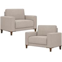 Kit 02 Poltronas Decorativas Sala De Estar Living Pés Madeira Viso M03 Linho Cru - Lyam Decor - 1