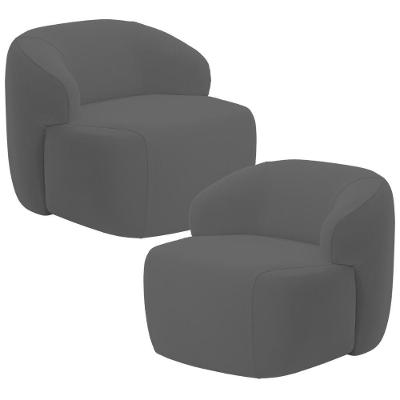Kit 02 Poltronas Decorativa Orgânica Giratória Para Sala Living Barolo L06 Veludo Grafite - Lyam Decor