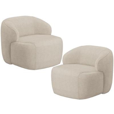 Kit 2 Poltronas Decorativas Fixas Orgânicas Barolo L06 Linho Bege Escuro Lyam Decor